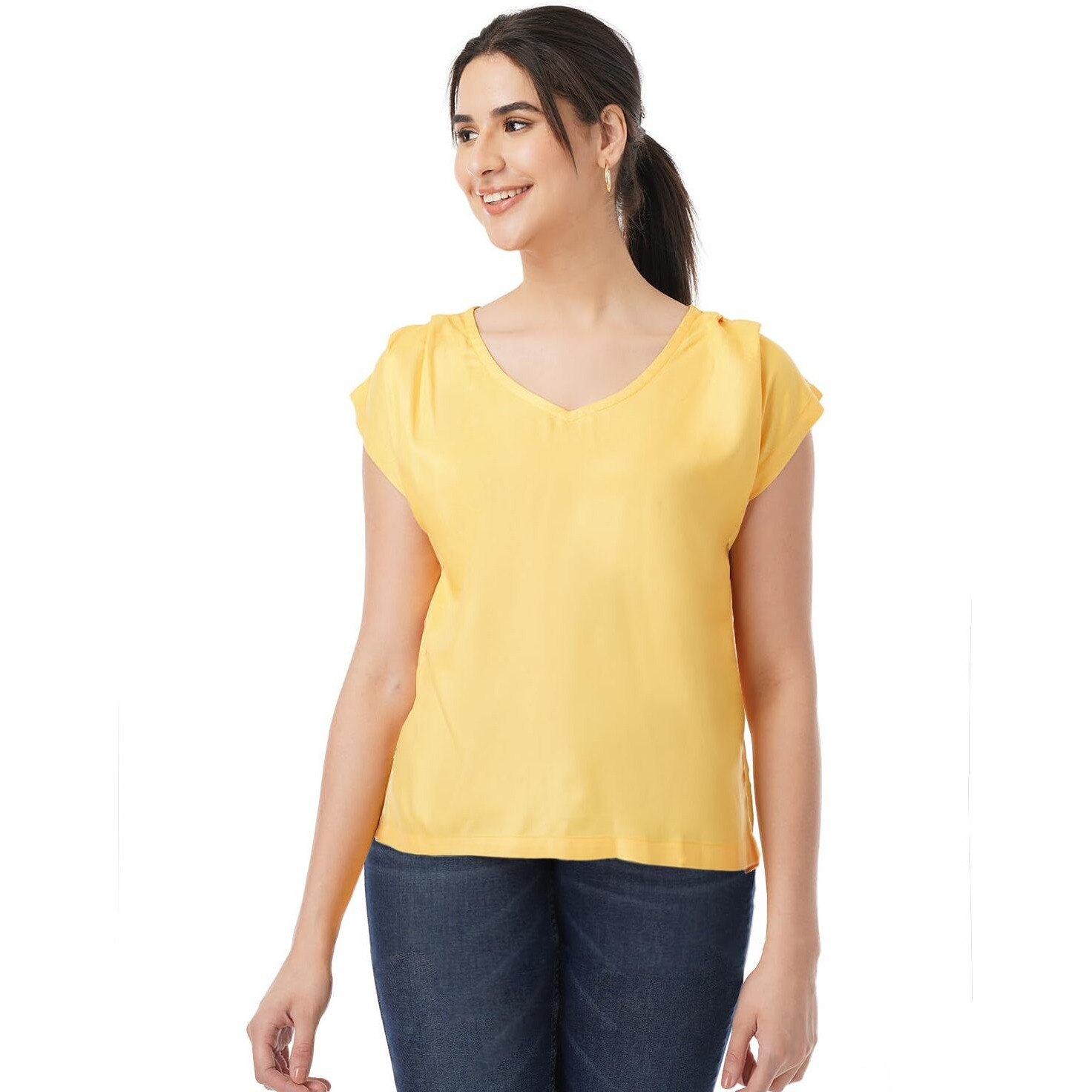 FYLTR Women's Solid Regular Fit Blouse (FYLSS23WB-018_Yell-ove S)