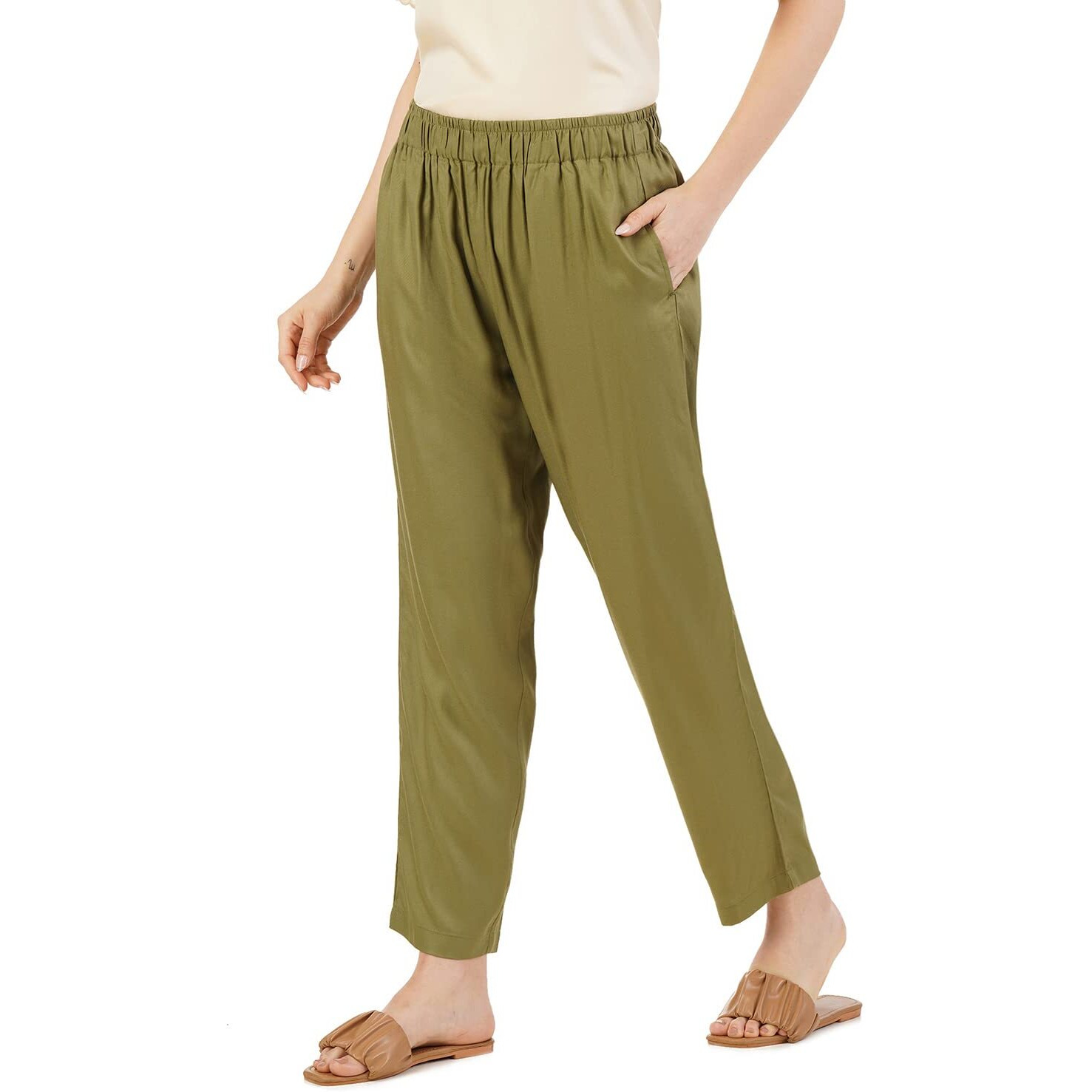 FYLTR Women's Regular Pants (FYLSS23WP-027_Alive Olive_28)