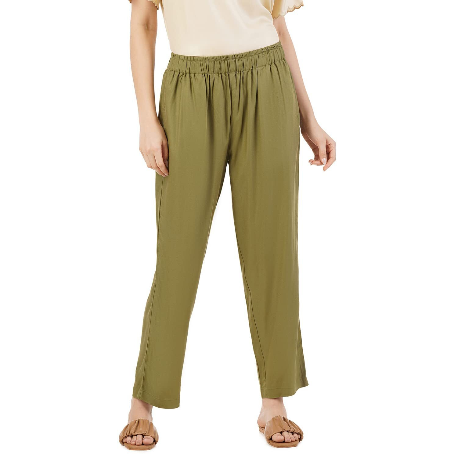 FYLTR Women's Regular Pants (FYLSS23WP-027_Alive Olive_28)