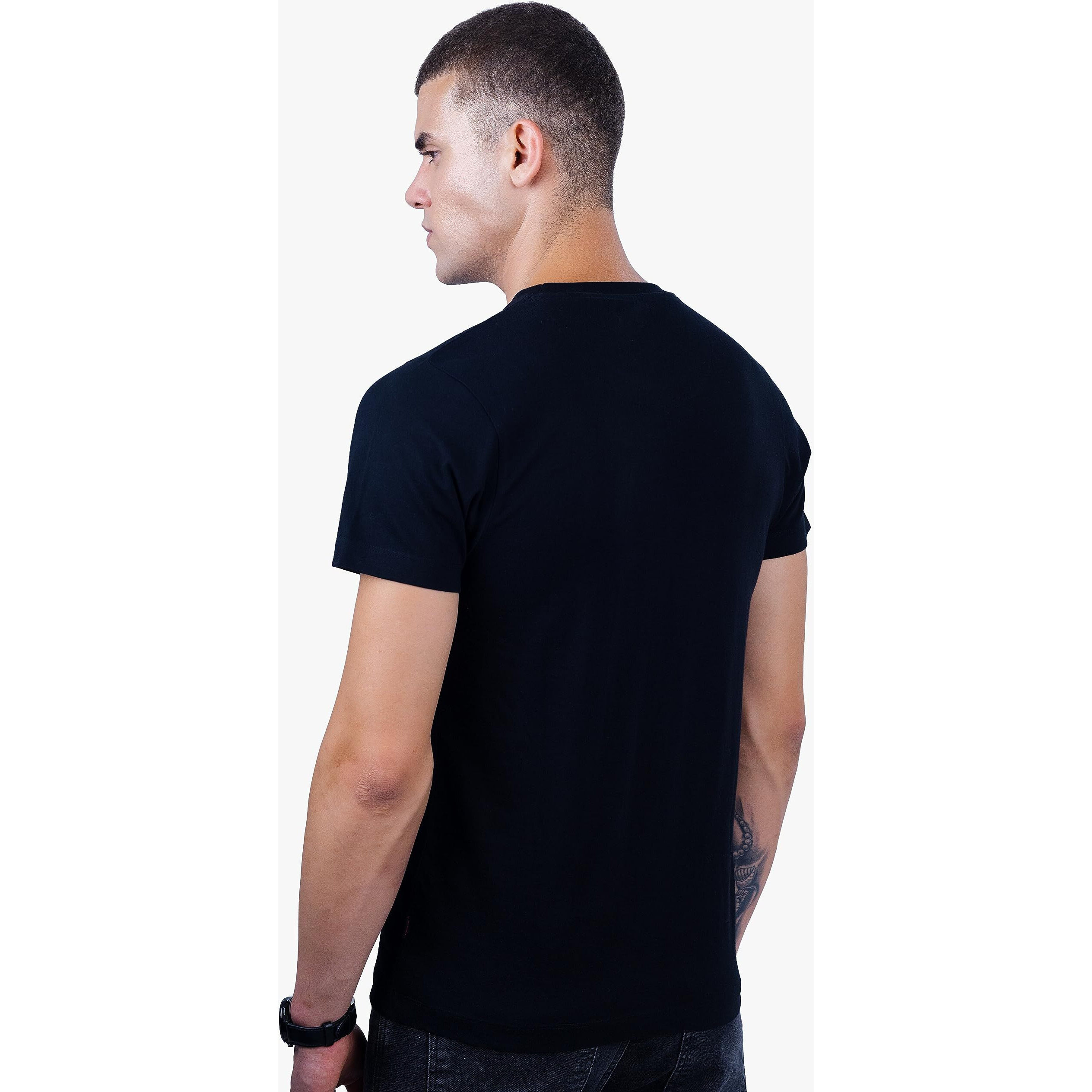 REVOLT Solid Slim Fit Men's Casual Round Neck 100% Cotton T-Shirt-with Graphic Print, Logo Branding (Jet Black, S) (REVSS23-TEE-002