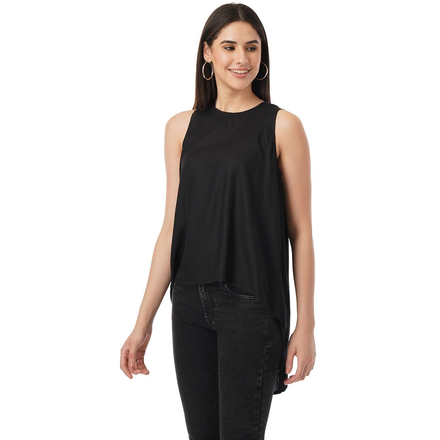 FYLTR Women's Solid Regular Fit Blouse (FYLSS23WB-014_Black Heart L)
