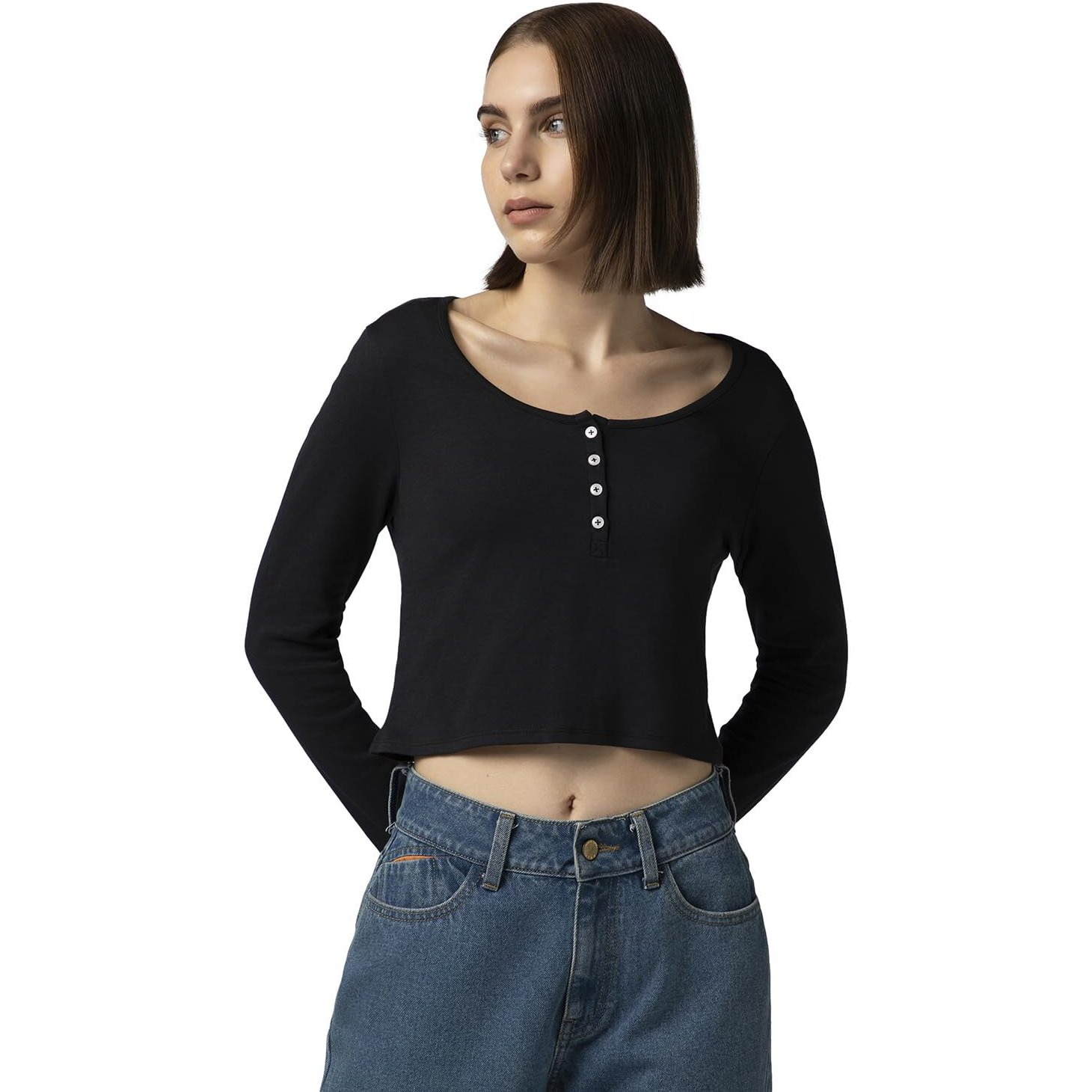 FYLTR Women's Casual Scoop Neck Henley T-Shirt - Full Sleeves | Fitted Length