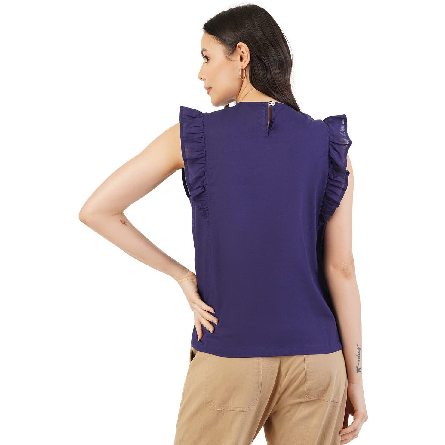 FYLTR Women's Solid Regular Fit Blouse (FYLSS23WB-011_Heavy Navy L)