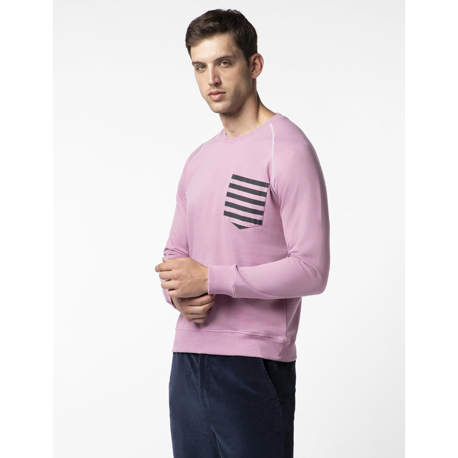FYLTR Men's Casual Raglan Sleeve Sweatshirt with Pocket Detail - Full Sleeve | Rib Hem & Cuff | Casual Winterwear for Men Peony Pink