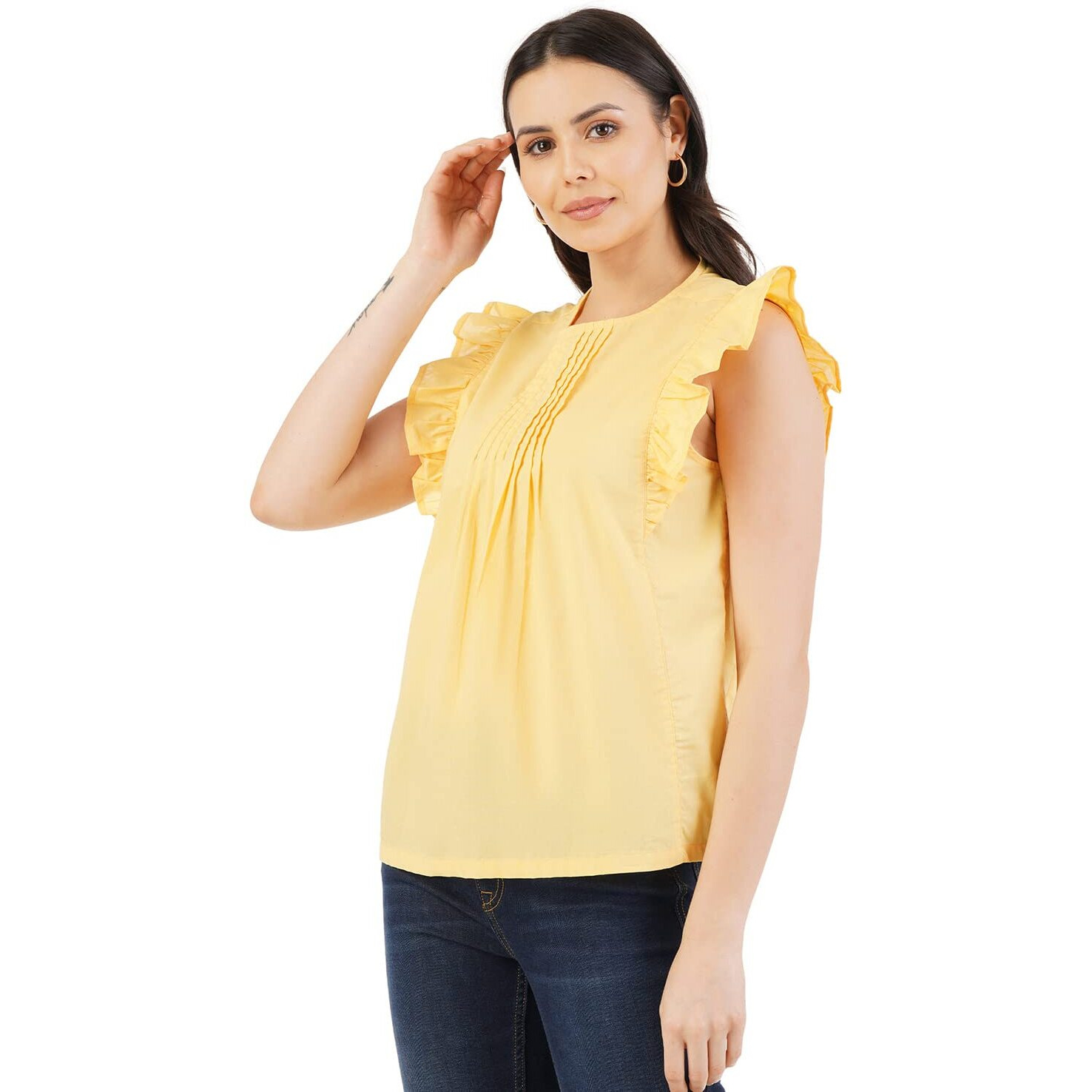 FYLTR Women's Solid Regular Fit Blouse (FYLSS23WB-011_Yell-ove M)