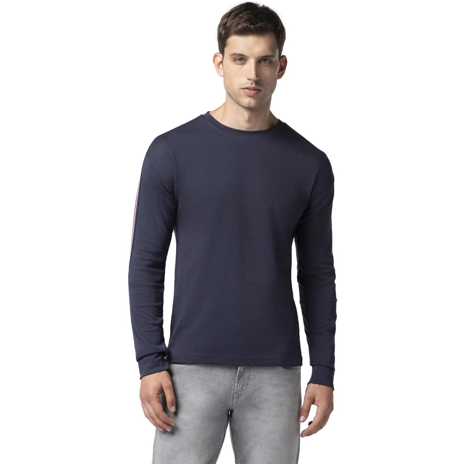 FYLTR Men's Casual Drop Shoulder Full Sleeve T-Shirt with Knitted Tape Sleeve Detail