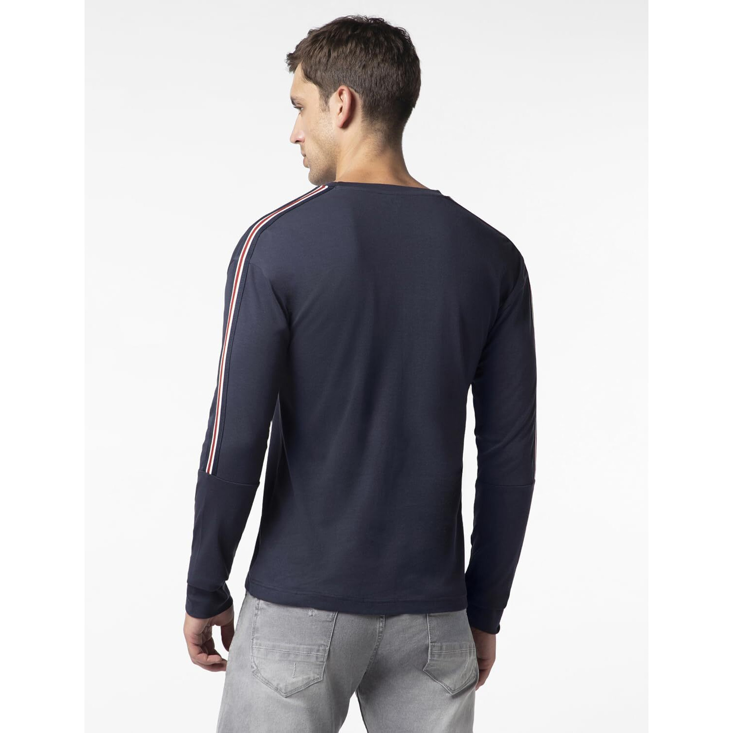 FYLTR Men's Casual Drop Shoulder Full Sleeve T-Shirt with Knitted Tape Sleeve Detail