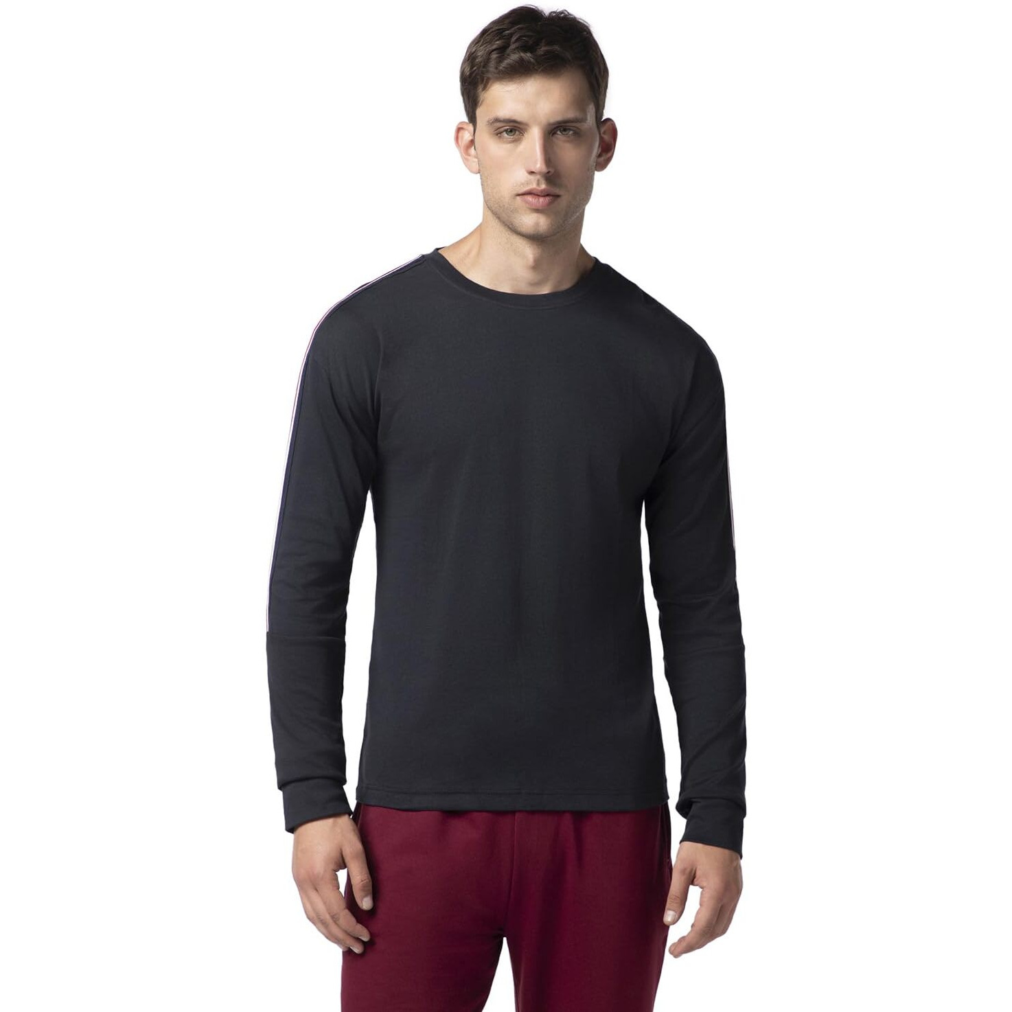 FYLTR Men's Casual Drop Shoulder Full Sleeve T-Shirt with Knitted Tape Sleeve Detail