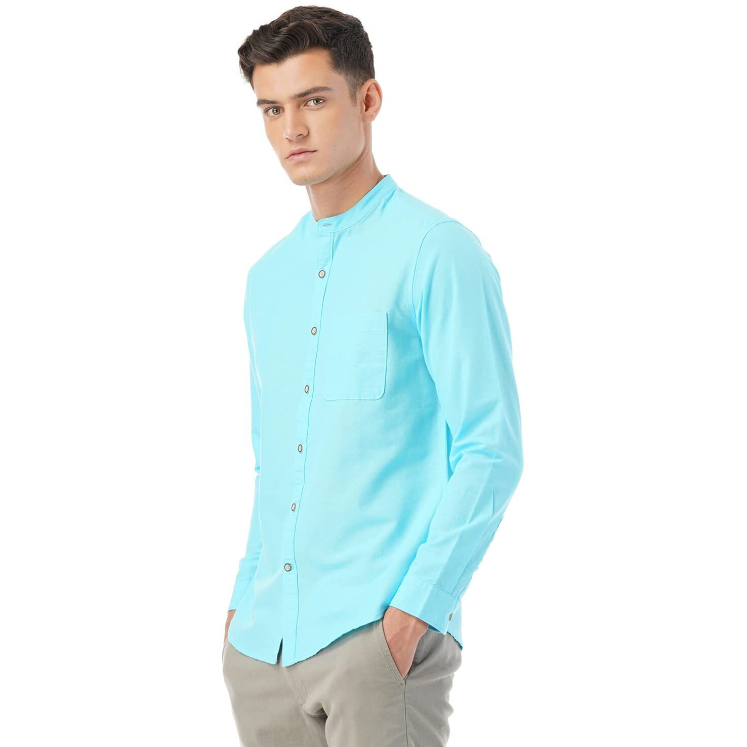 FYLTR Men's Solid Slim Fit 100% Cotton, Linen Look Casual Shirt