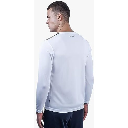 REVOLT Solid Slim Fit Men's Soft & Comfortable Round Neck T-Shirt-Full Sleeve, Logo Branding (Cloud Dancer, S) (REVSS23-TEE-009