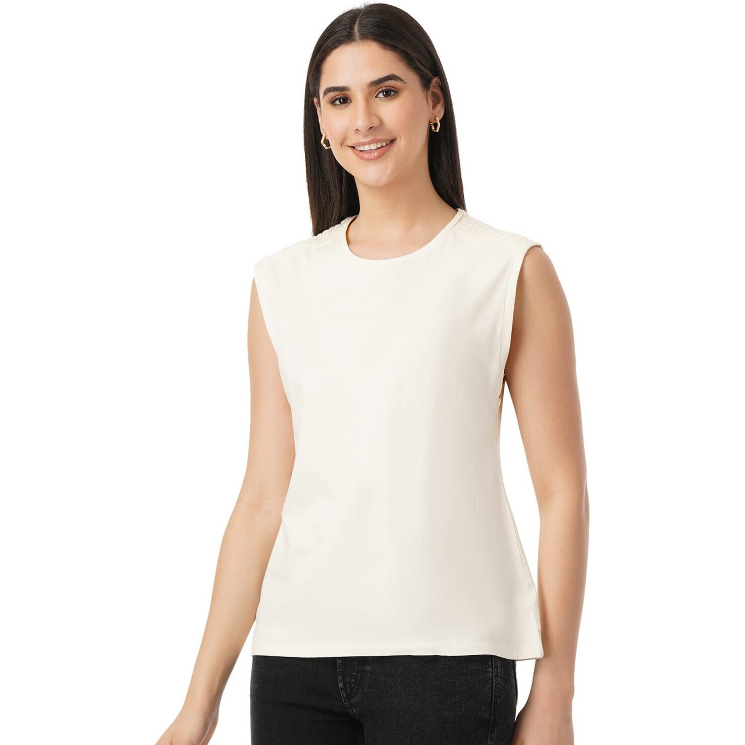 FYLTR Women's Solid Regular Fit Blouse (FYLSS23WKT-006_Ecru Beauty XL)
