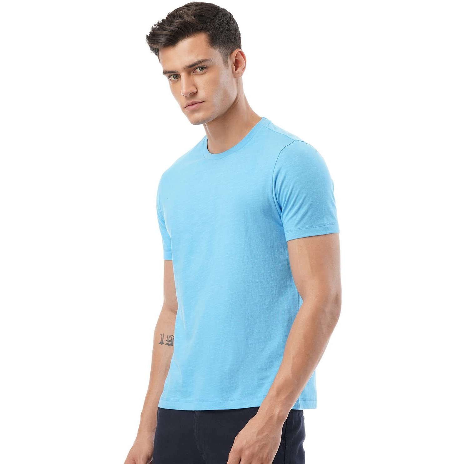 FYLTR Men's Solid Regular Fit T-Shirt (FYLSS23MTS-011_You Blue XL)