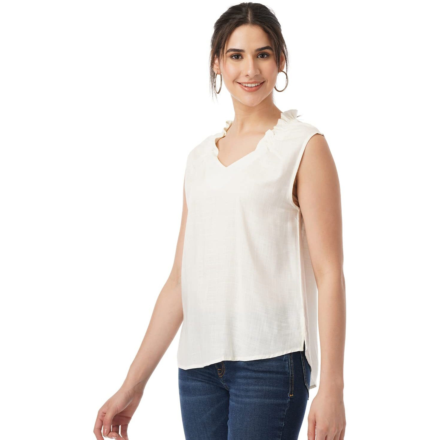 FYLTR Women's Solid Regular Fit Blouse (FYLSS23WB-023_Ivory White L)