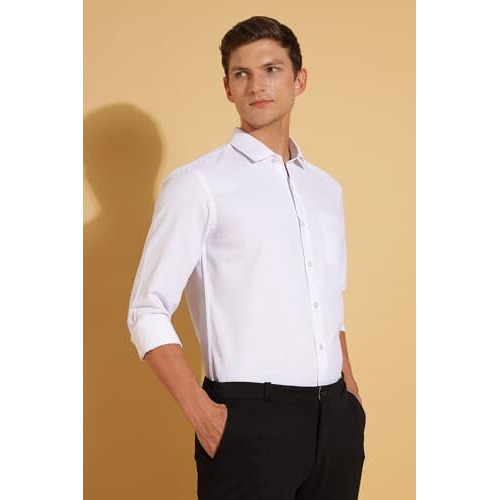 FYLTR Men's Slim Fit Shirt - Dobby Self Design | Full Sleeve | Functional Patch Pocket | White Formal Shirts for Men