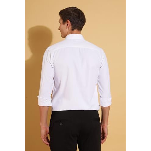 FYLTR Men's Slim Fit Shirt - Dobby Self Design | Full Sleeve | Functional Patch Pocket | White Formal Shirts for Men