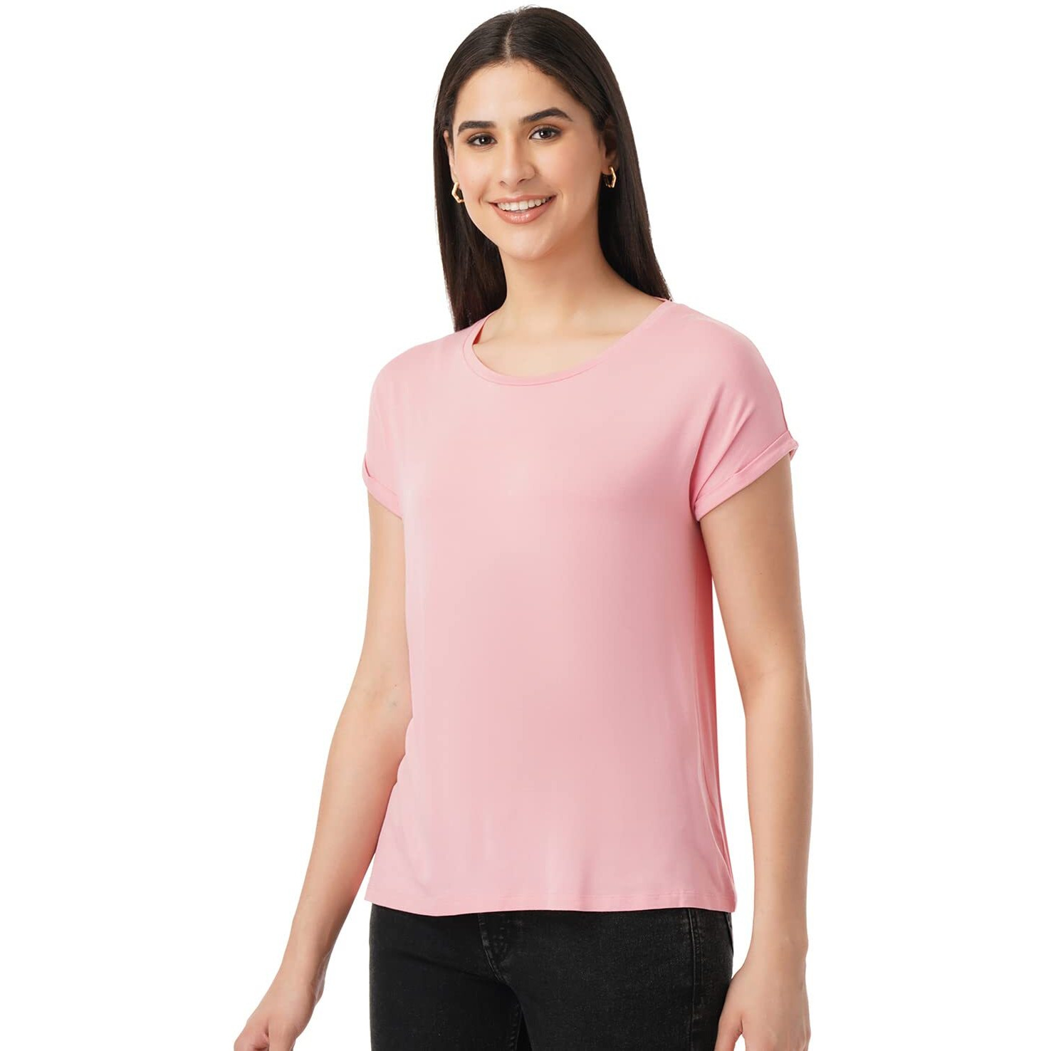 FYLTR Women's Solid Regular Fit Blouse (FYLSS23WKT-008_Boss Rose L)