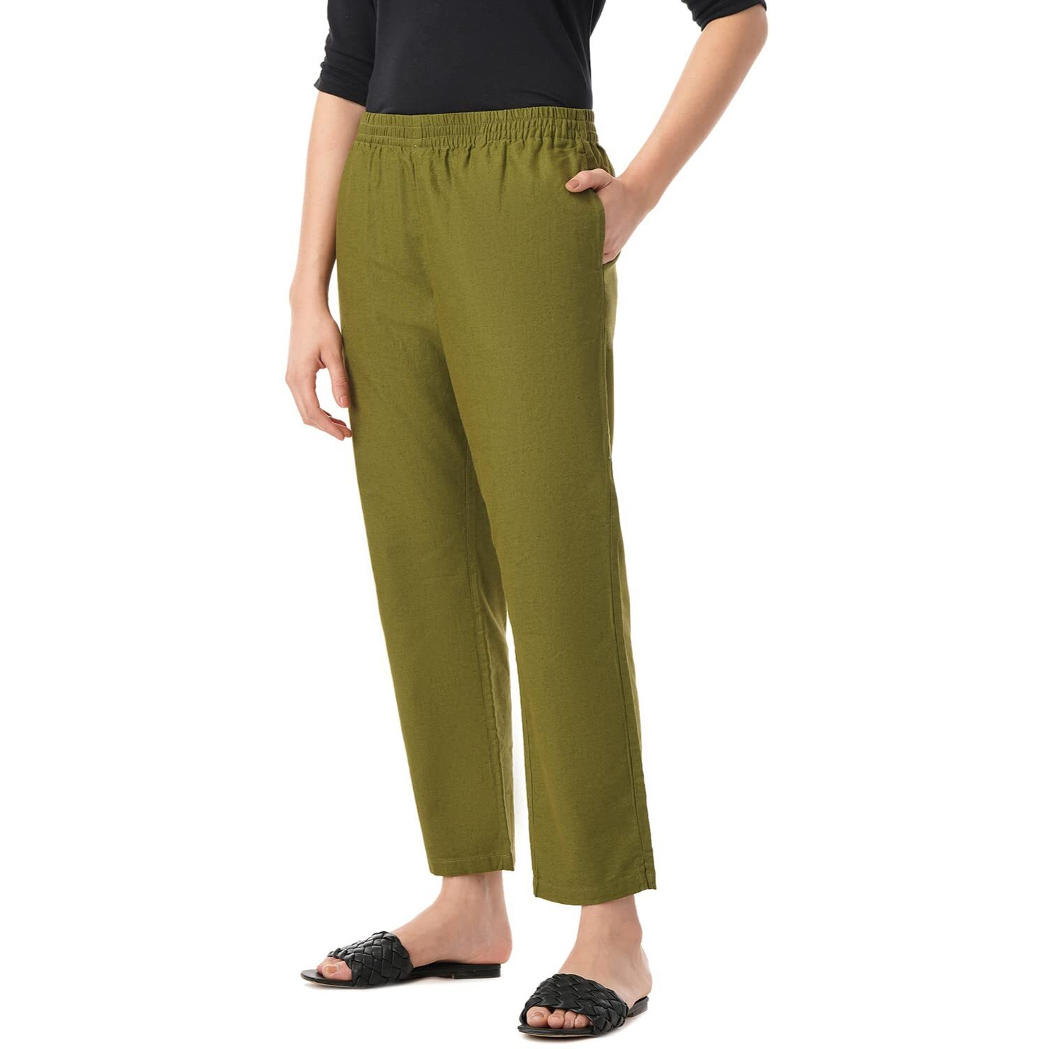 FYLTR Women's Regular Pants (FYLSS23WP-032_Alive Olive_28)