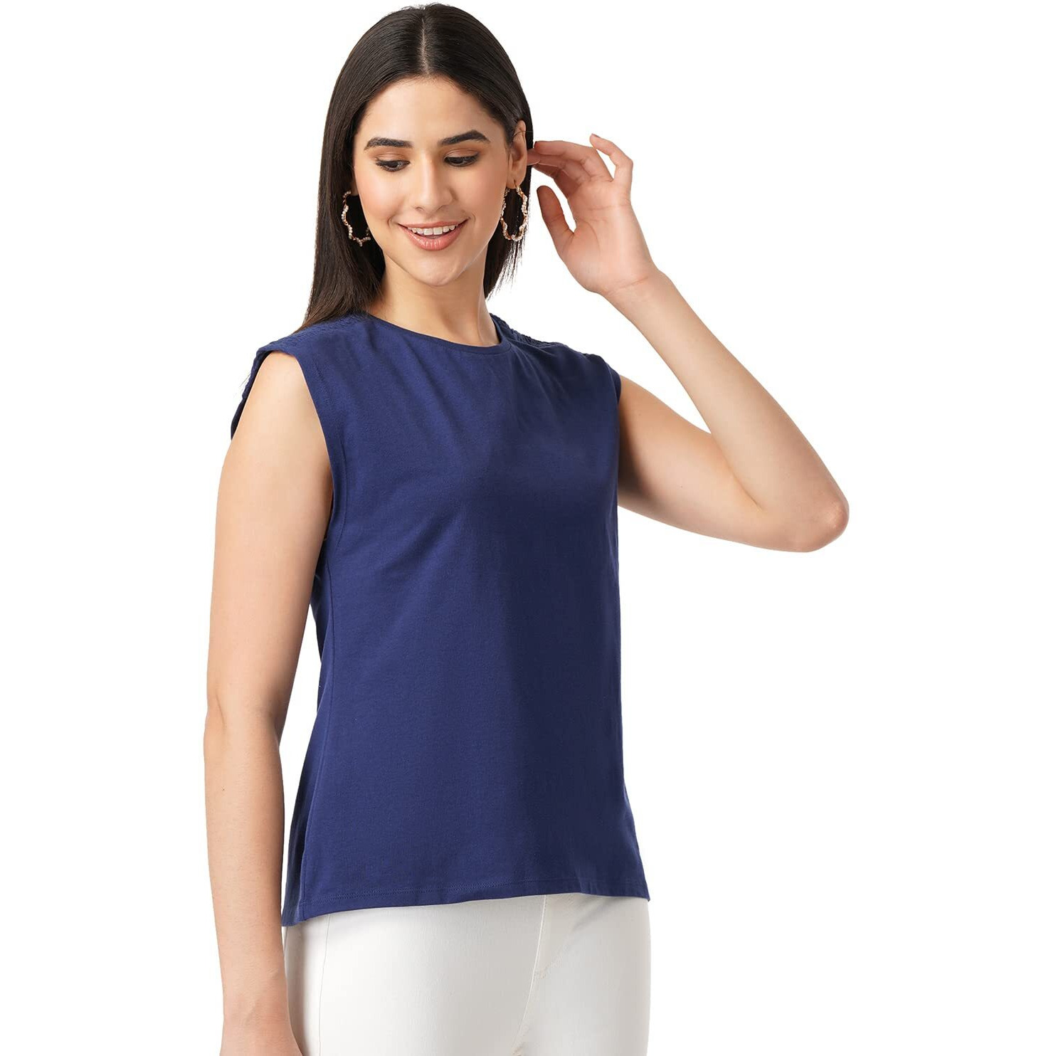 FYLTR Women's Solid Regular Fit Blouse (FYLSS23WKT-006_Heavy Navy L)