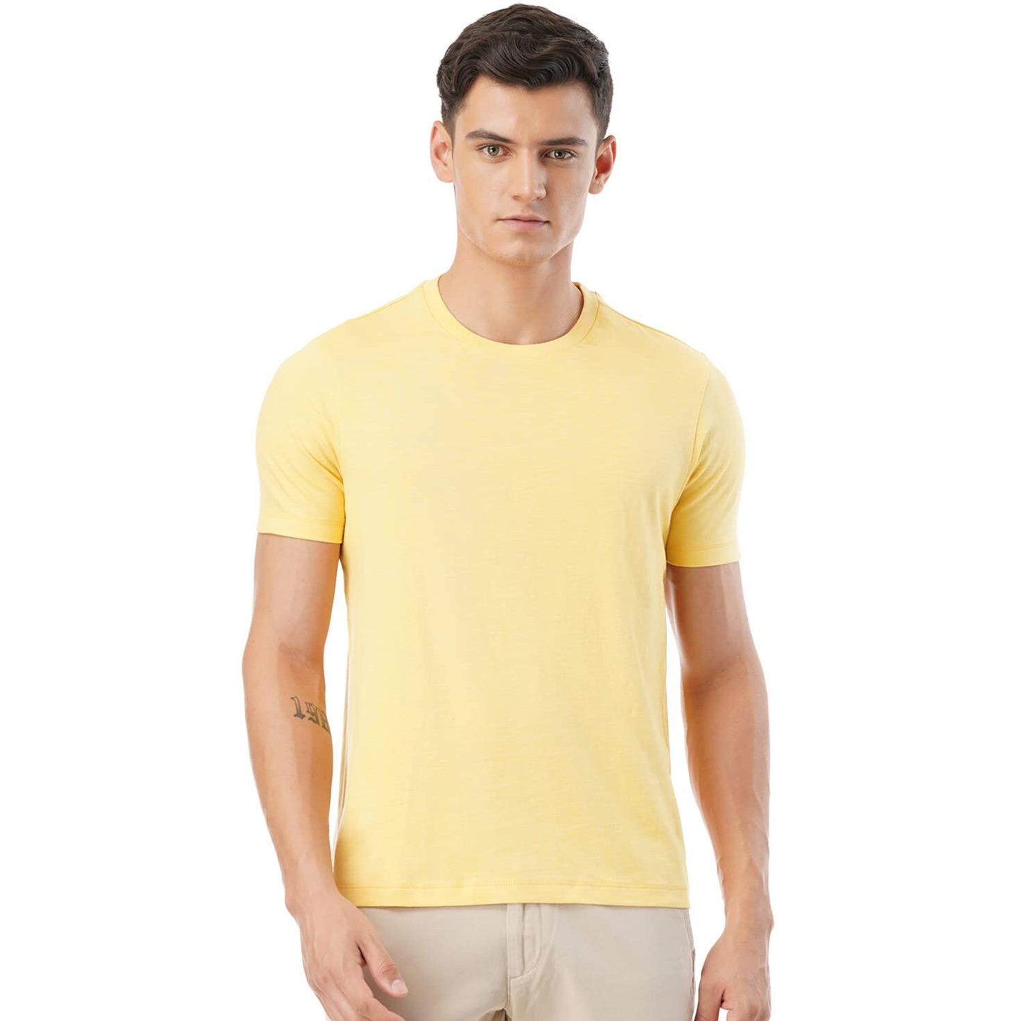 FYLTR Men's Solid Regular Fit T-Shirt (FYLSS23MTS-011_Golden Sunset L)