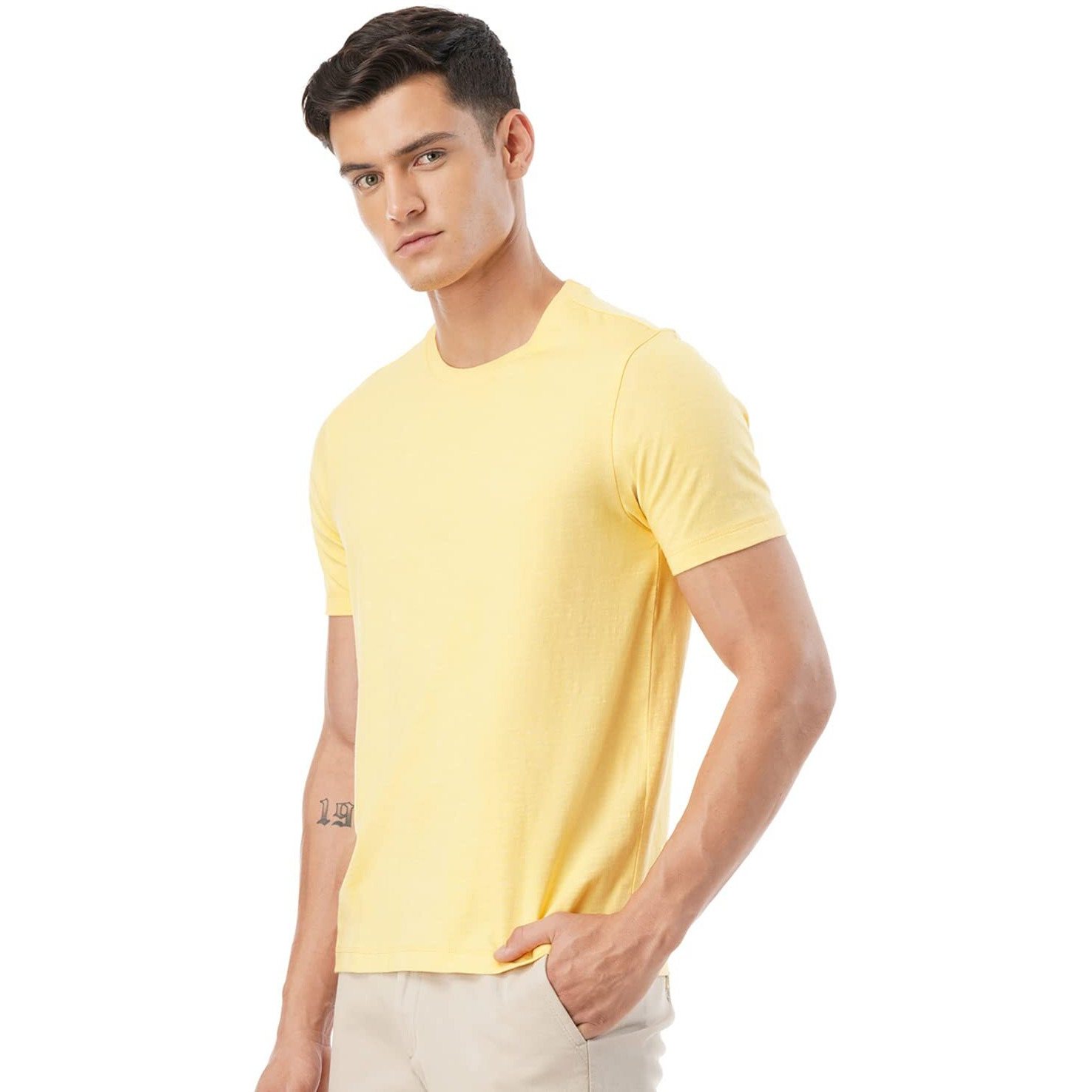FYLTR Men's Solid Regular Fit T-Shirt (FYLSS23MTS-011_Golden Sunset L)