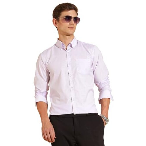 FYLTR Men's Solid Regular Fit Formal Shirt (FYLSS24MFS-201_Lavender Bloom 40)
