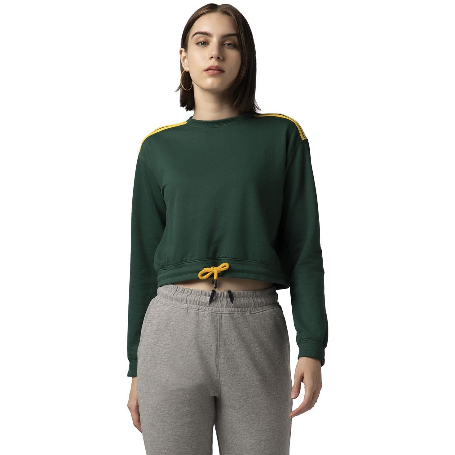 FYLTR Women's Round Neck Drop Shoulder Sweatshirt - Full Sleeve | Elasticated Waist & Cuff | Boxy Fit | Stripe Detailing