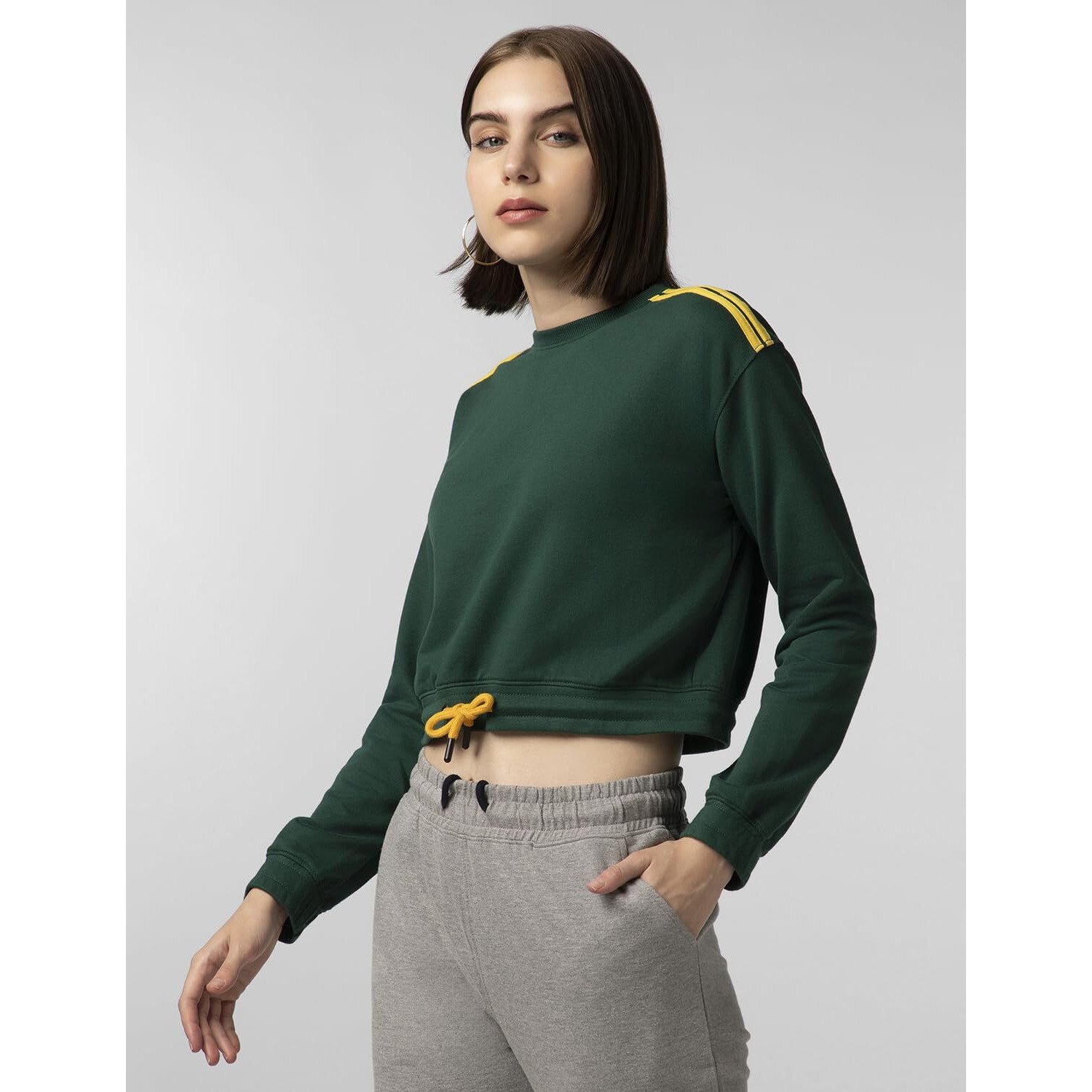 FYLTR Women's Round Neck Drop Shoulder Sweatshirt - Full Sleeve | Elasticated Waist & Cuff | Boxy Fit | Stripe Detailing