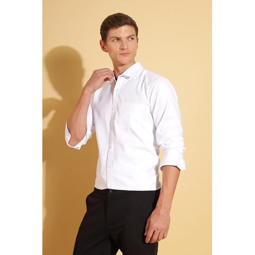 FYLTR Men's Slim Fit Shirt - Dobby Self Design | Full Sleeve | Functional Patch Pocket | White Formal Shirts for Men