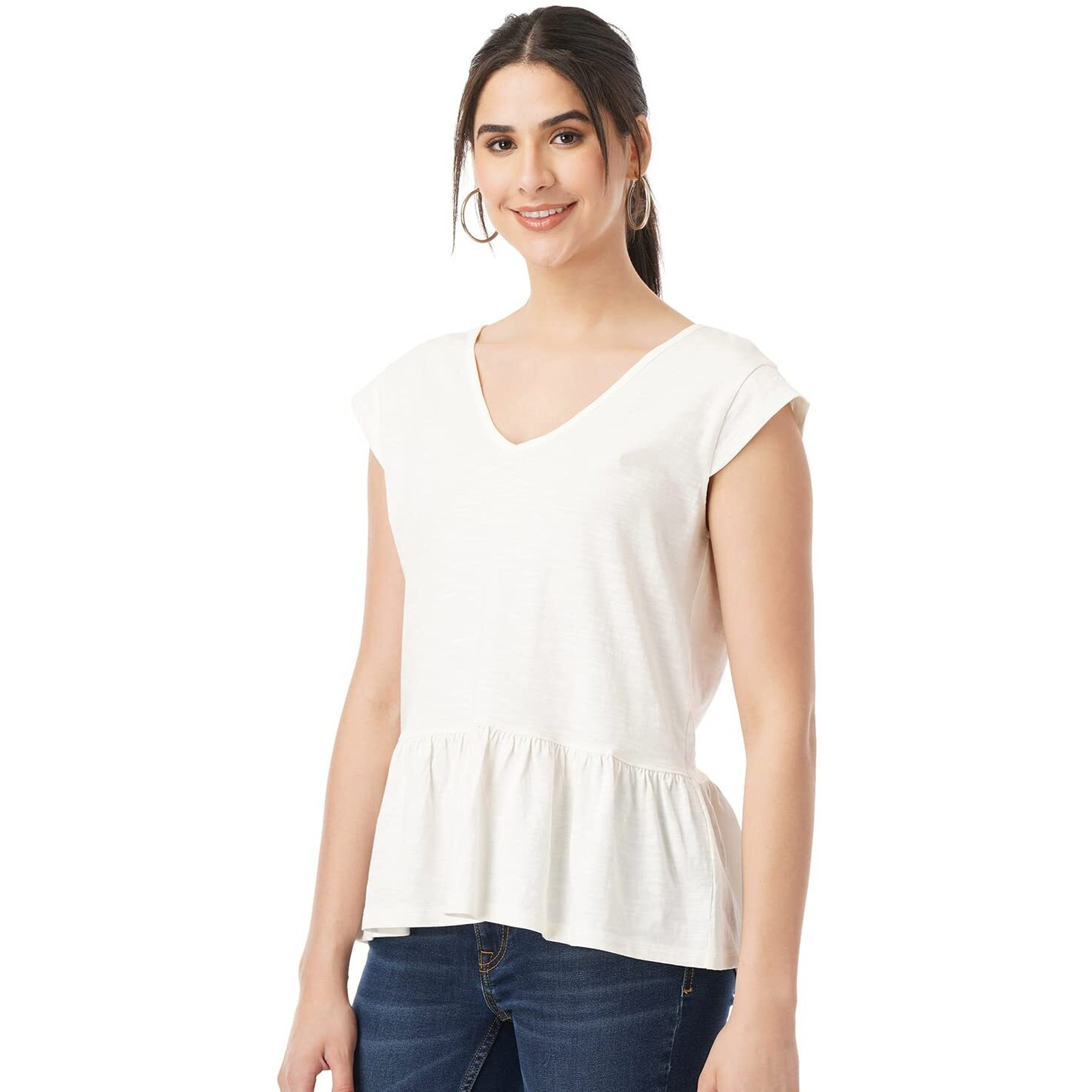 FYLTR Women's Solid Regular Fit Blouse (FYLSS23WKT-001_Ecru Beauty M)