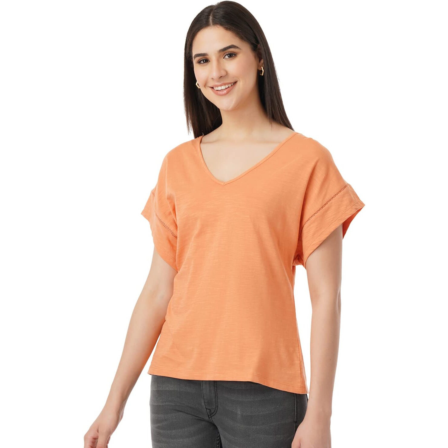 FYLTR Women's Solid Regular Fit Blouse (FYLSS23WKT-002_Strange Orange S)