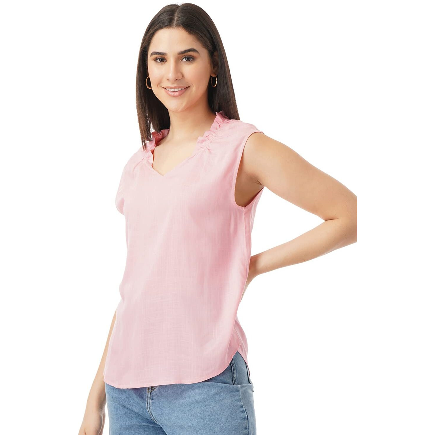 FYLTR Women's Solid Regular Fit Blouse (FYLSS23WB-023_Boss Rose XL)