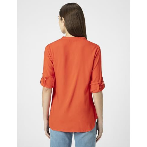 FYLTR Women's Checkered Regular Fit Blouse (FYLAW23WB-002_Marigold Glow L)