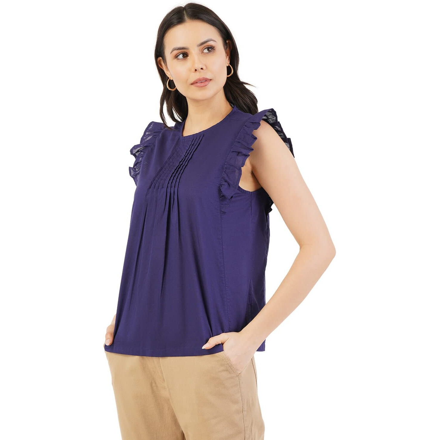FYLTR Women's Solid Regular Fit Blouse (FYLSS23WB-011_Heavy Navy M)
