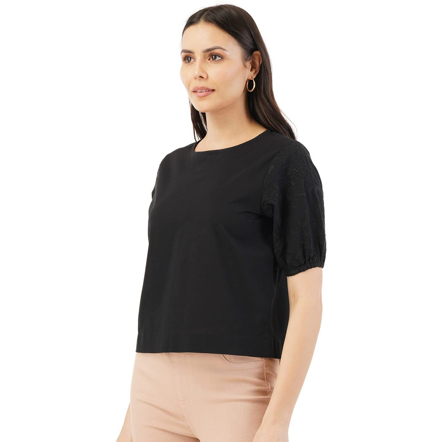 FYLTR Women's Solid Regular Fit Blouse (FYLSS23WB-010_Black Heart S)