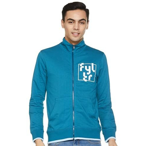 FYLTR Men's Casual Stand Collar Jacket With Rib Details - Full Zipper | Full Sleeve Branding | Casual Winterwear For Men