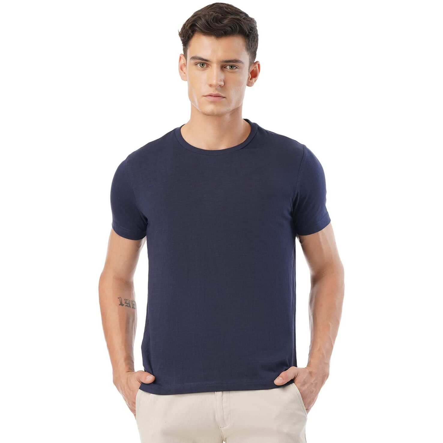 FYLTR Men's Solid Regular Fit T-Shirt (FYLSS23MTS-011_Blue Beats XL)