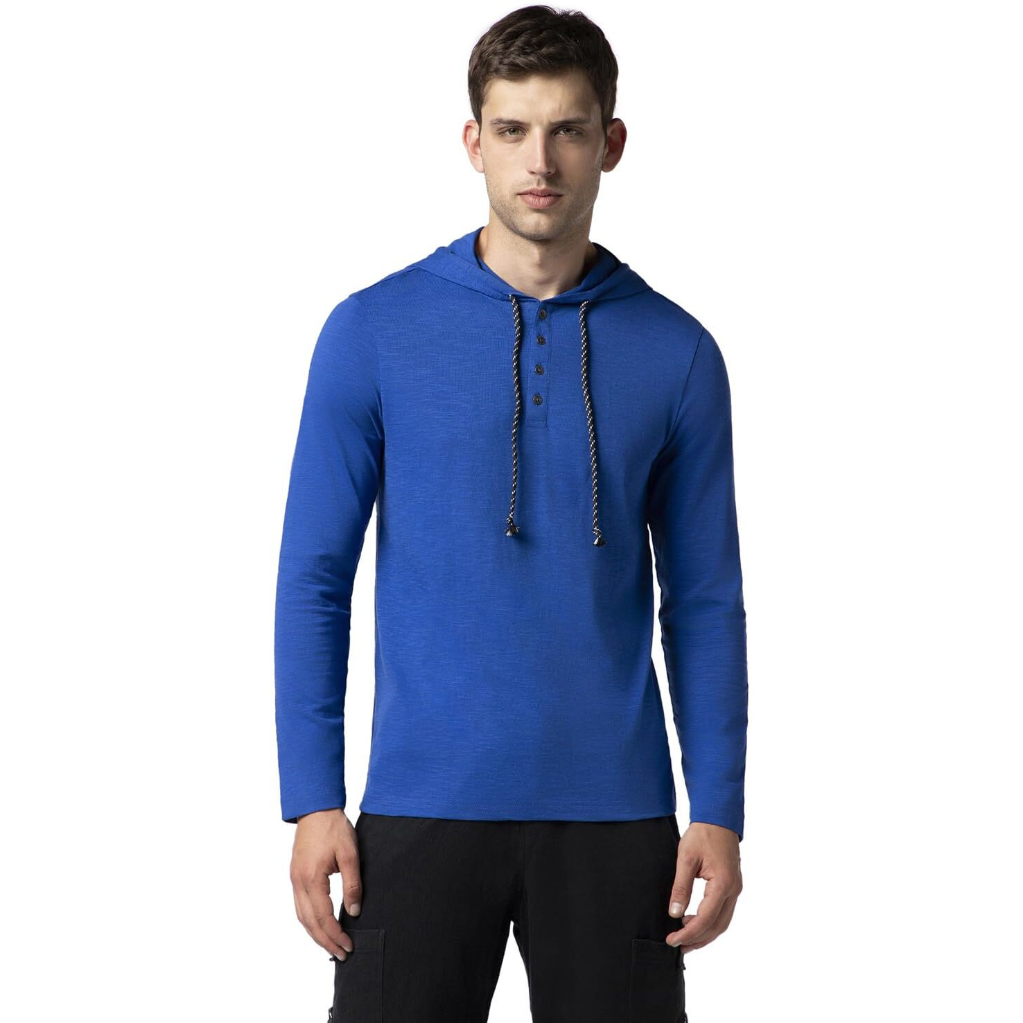 FYLTR Men's Casual Hoodie T-Shirt - Contrast Drawstring | Metal Button Accents | Casual Winterwear for Men