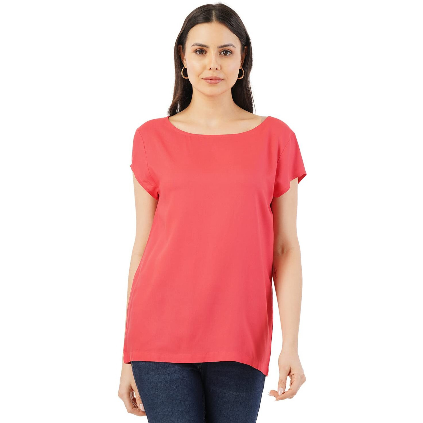 FYLTR Women's Solid Regular Fit Blouse (FYLSS23WB-017_Ruby Red L)