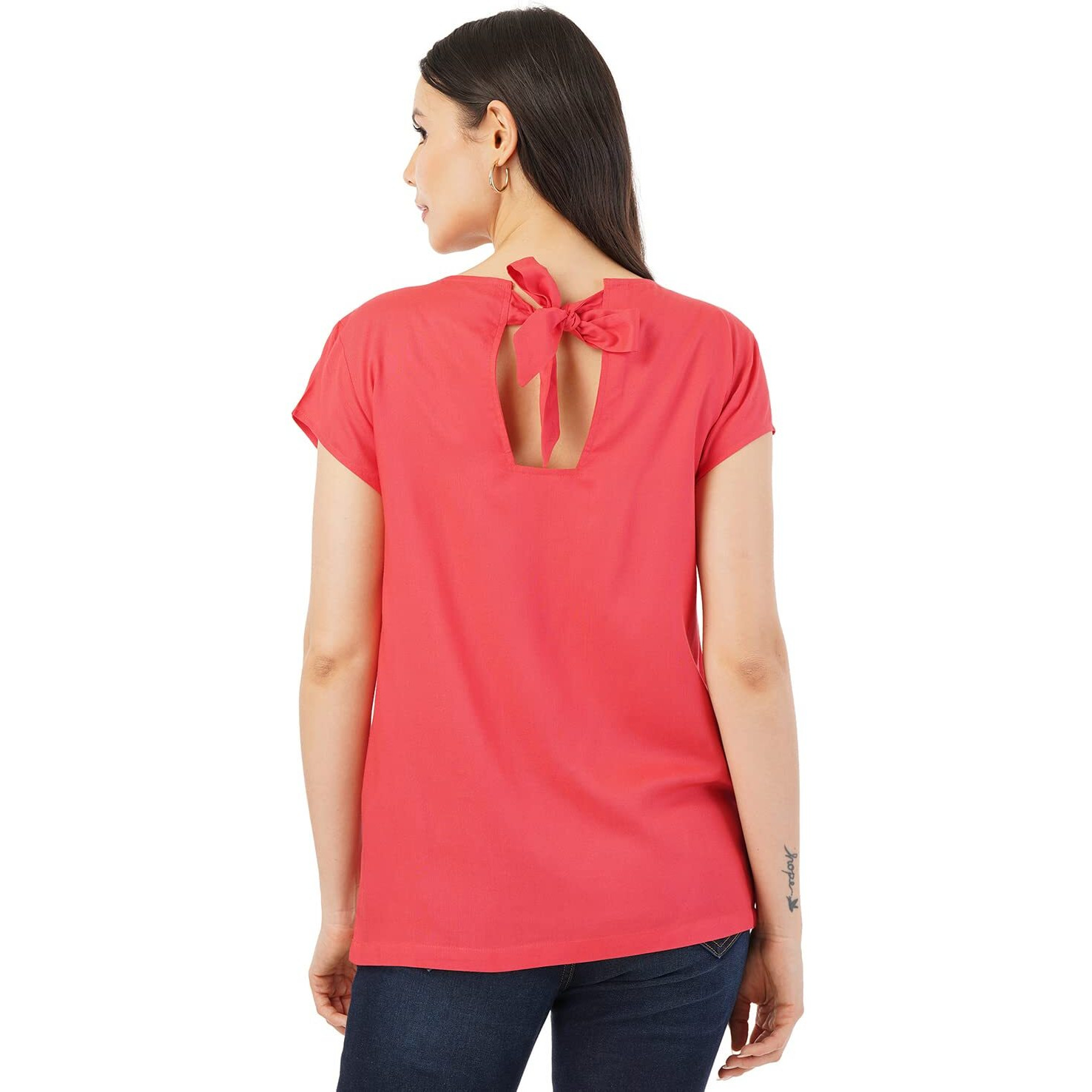 FYLTR Women's Solid Regular Fit Blouse (FYLSS23WB-017_Ruby Red L)
