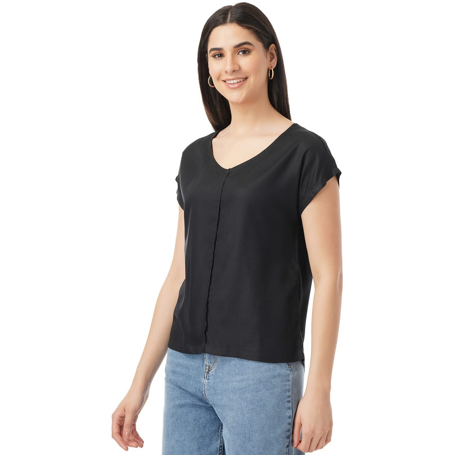 FYLTR Women's Solid Regular Fit Blouse (FYLSS23WB-019_Black Heart S)