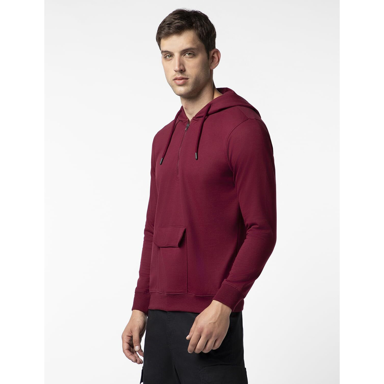 FYLTR Men's Casual Full Sleeve Hoodie with Drawstring - Half Zip Closure | Utility Pocket with Flap | Casual Winterwear for Men