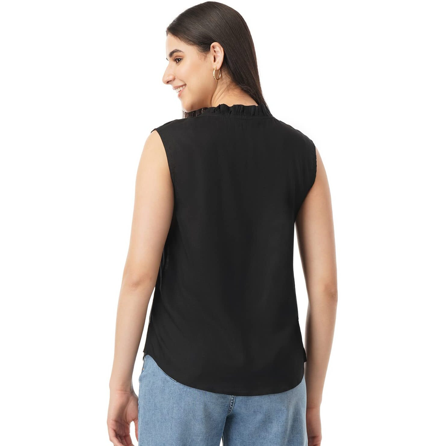 FYLTR Women's Solid Regular Fit Blouse (FYLSS23WB-023_Black Heart S)