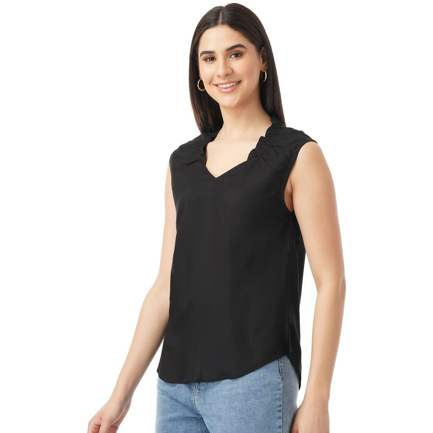 FYLTR Women's Solid Regular Fit Blouse (FYLSS23WB-023_Black Heart S)