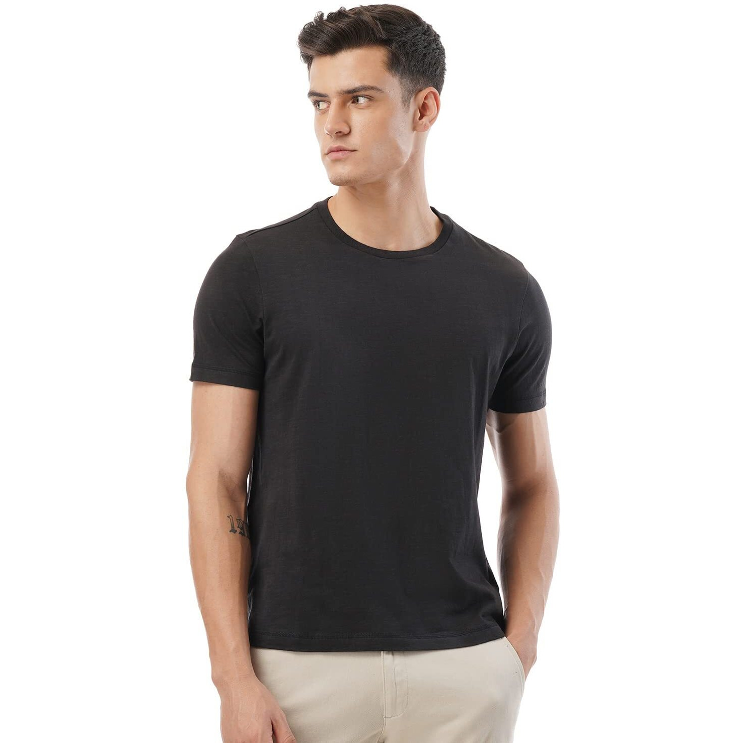 FYLTR Men's Solid Regular Fit T-Shirt (FYLSS23MTS-011_Black S)