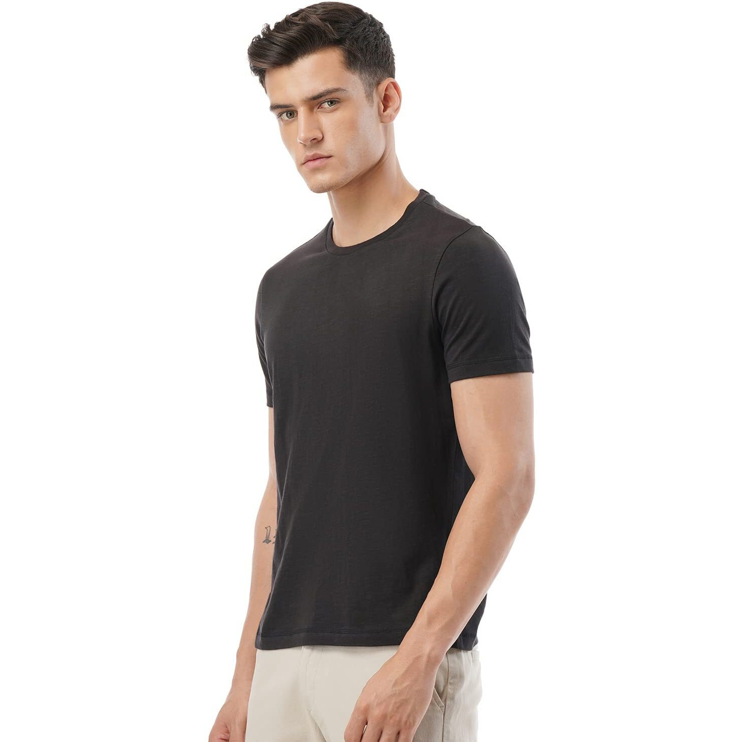 FYLTR Men's Solid Regular Fit T-Shirt (FYLSS23MTS-011_Black S)