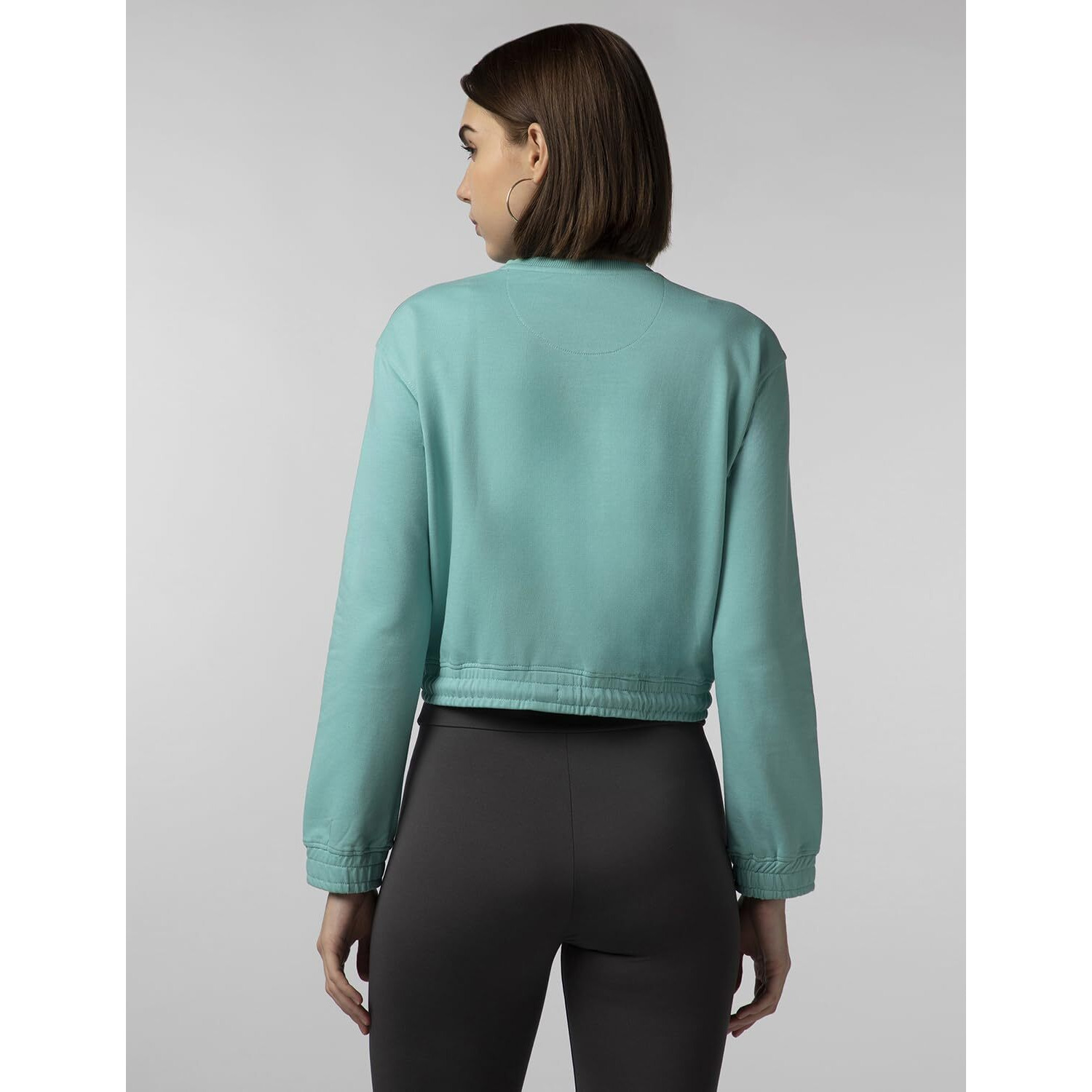 FYLTR Women's Round Neck Drop Shoulder Sweatshirt - Full Sleeve | Elasticated Waist & Cuff | Boxy Fit | Stripe Detailing Tropical Teal