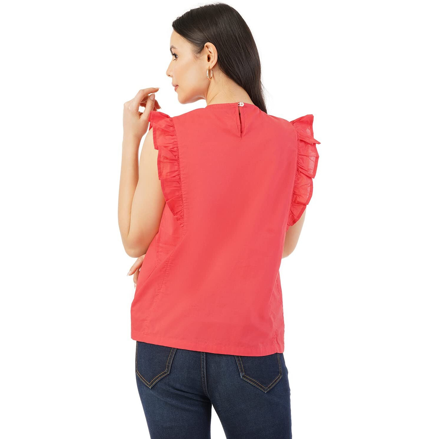 FYLTR Women's Solid Regular Fit Blouse (FYLSS23WB-011_Ruby Red S)