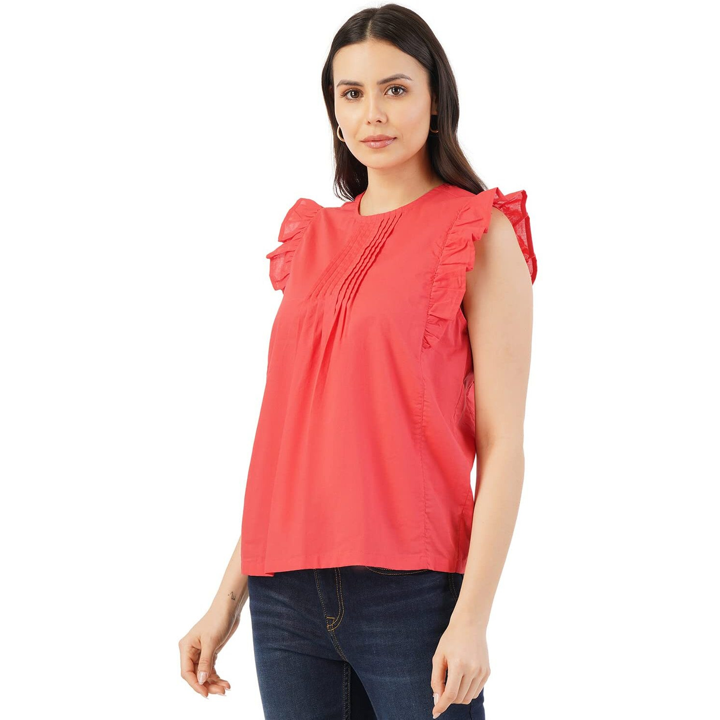FYLTR Women's Solid Regular Fit Blouse (FYLSS23WB-011_Ruby Red S)