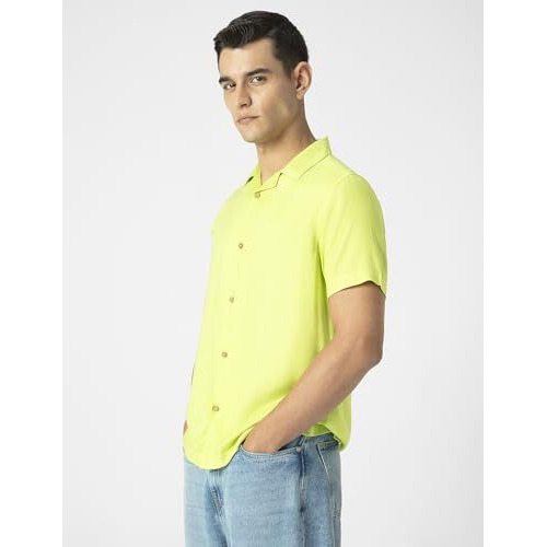FYLTR Men's Solid Regular Fit Shirt (FYLSS23MS-016_Sunny Lime XL)