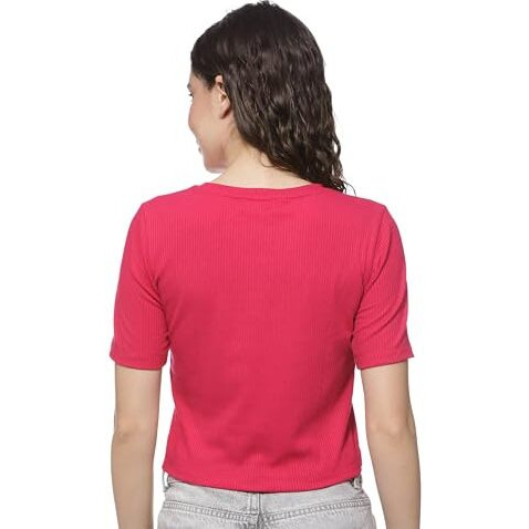FYLTR Women's Regular Fit T Shirt (FYLSS25WKT-1010_Fuchsia Pink